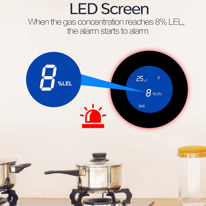 Tuya WiFi dujų detektorius Smart Home Gamtinių dujų nuotėkio detektorius su LCD ekranu Smart Life nuotolinio valdymo pulto saugos apsauga