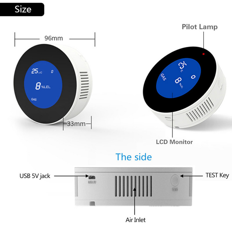 Tuya WiFi dujų detektorius Smart Home Gamtinių dujų nuotėkio detektorius su LCD ekranu Smart Life nuotolinio valdymo pulto saugos apsauga