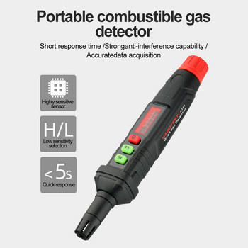 Тип писалка Детектор за изтичане на запалим газ 0-1000PPM Звукова и екранна аларма Запалим запалим природен газ PPM Метър CH4 CO Finder