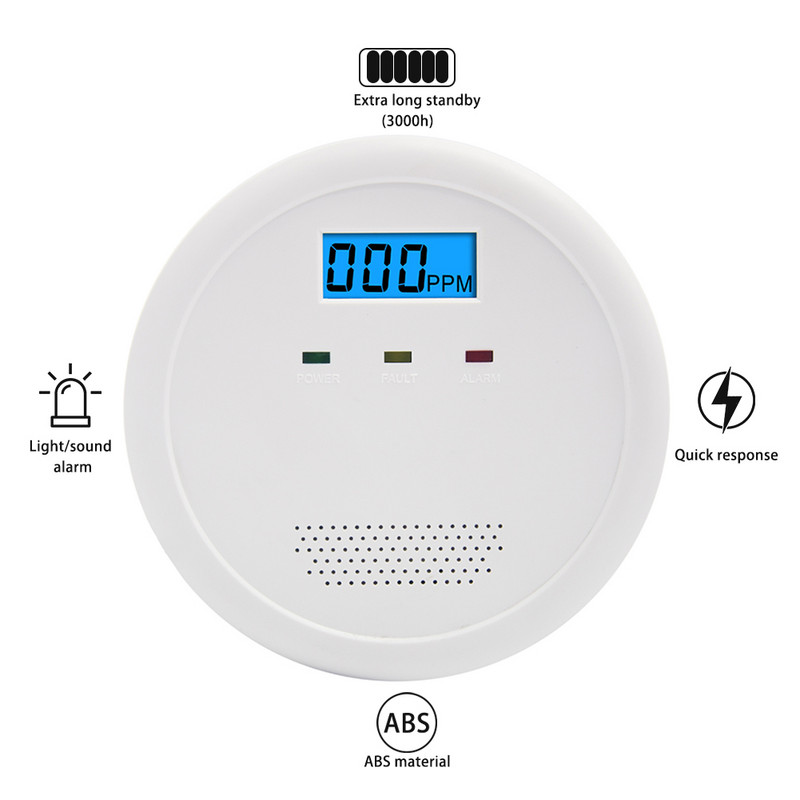 Gázszivárgás-érzékelő LCD-kijelző Földgázriasztó fénnyel/hanggal Nagy érzékenységű földgázszippantó konyhai otthonhoz
