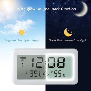 Цифров будилник с подсветка LED настолен часовник Електронен измервател на температура и влажност Настолен часовник Спалня Без звук Часовник
