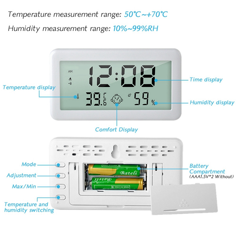 Ψηφιακό ρολόι ξυπνητηριού οπίσθιου φωτισμού LED Επιτραπέζιο ρολόι Ηλεκτρονικό μετρητή υγρασίας θερμοκρασίας Επιτραπέζιο Ρολόι Κρεβατοκάμαρα Ρολόι ώρας σίγασης