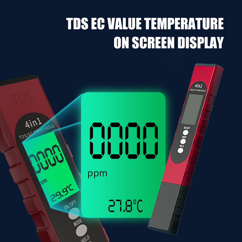 4 az 1-ben vezetőképesség-érzékelő Összes oldott szilárdanyag-tartalom 0-9999 ppm vízminőségi teszttoll hőmérséklet/EC/tartás ivóvíz akváriumhoz