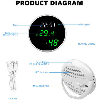 Wifi стаен термометър Монитор за температура и влажност Интелигентен монитор за температура и влажност с дисплей с LED подсветка