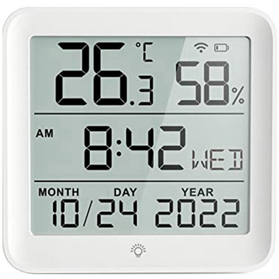 1 БР. Интелигентен часовник за температура и влажност Бял часовник за температура и влажност