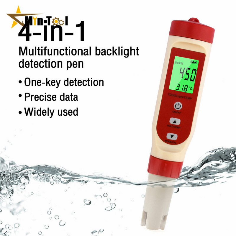 TDS PH matuoklis PH / TDS / EC / temperatūros matuoklis Skaitmeninis vandens kokybės monitoriaus testeris namų virtuvės matavimo įrankiui