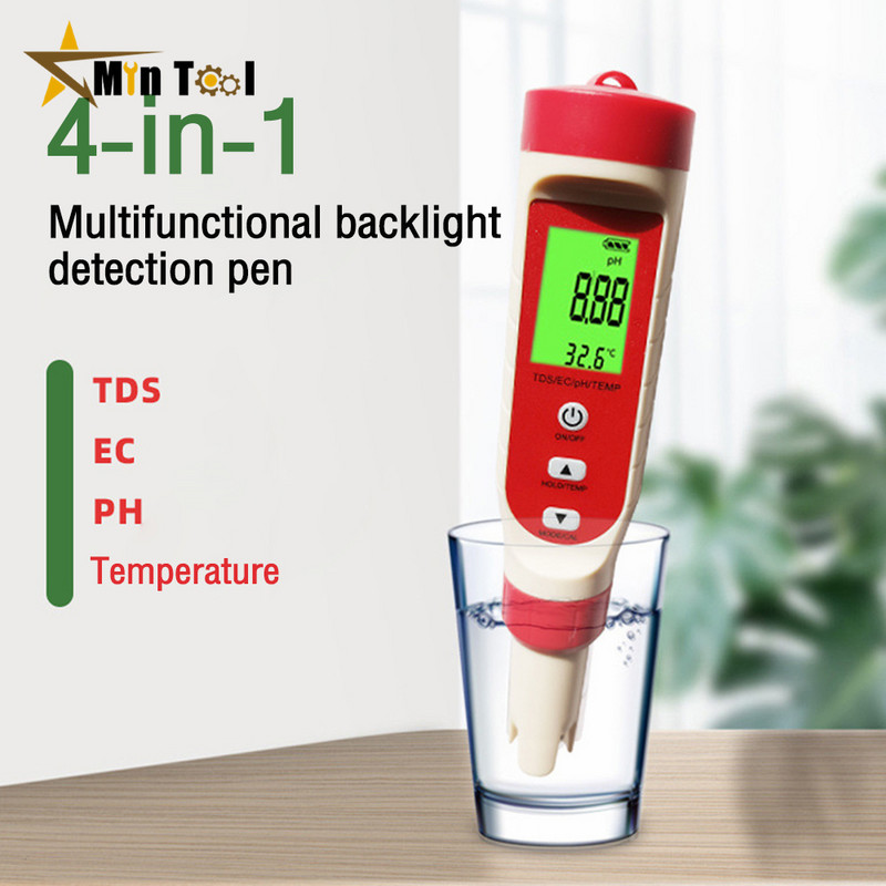TDS PH matuoklis PH / TDS / EC / temperatūros matuoklis Skaitmeninis vandens kokybės monitoriaus testeris namų virtuvės matavimo įrankiui