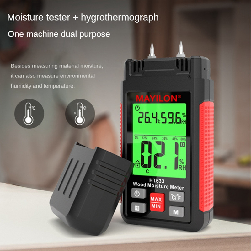 MAYILON HT633 LCD дисплей Цифров влагомер за дърво Тестер за влажност на дърво Хигрометър Детектор за влага в дърво