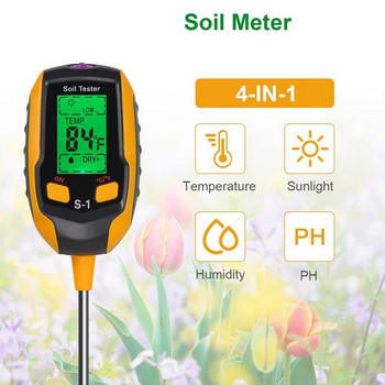 Измервател на рН на почвата, тестер за влага на почвата 4 в 1, дигитален измервател на влажността на растенията с рН/температура/светлина, измервател на влагата на почвата