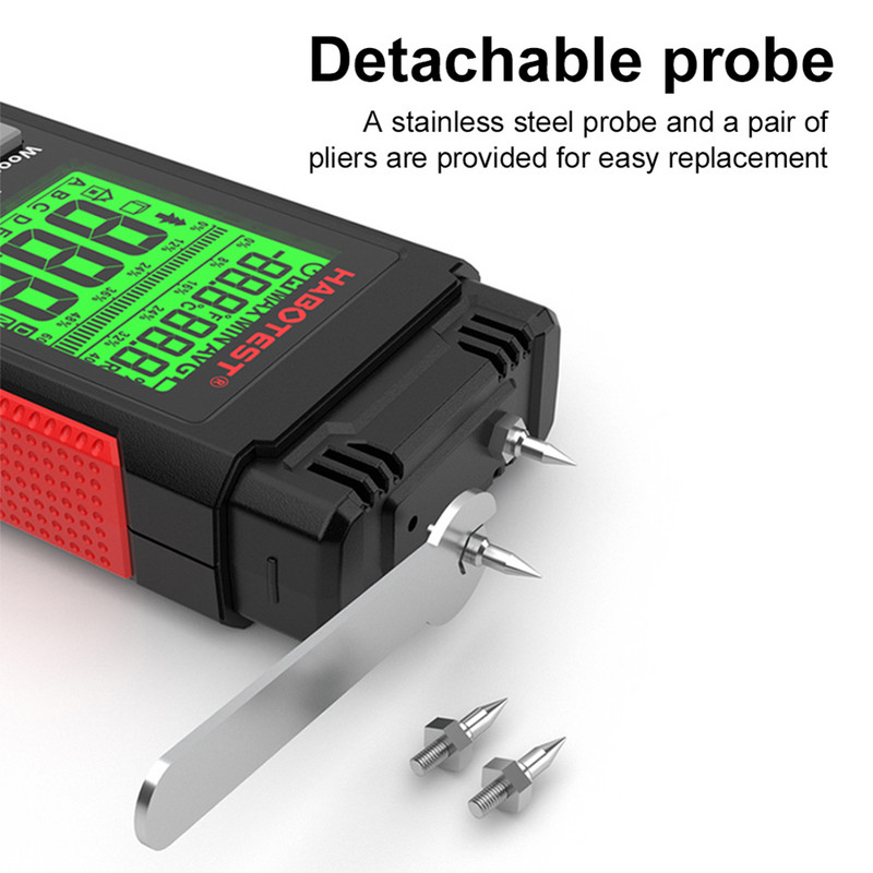 HT633 digitális fa nedvességmérő professzionális 0-57%-os fa nedvességmérő hordozható eszköz LCD kijelző fa nedvességérzékelő