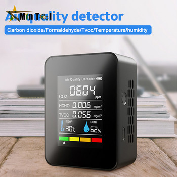 Измервател на CO2 5 В 1 Газ детектор Температура Влажност LCD Цифров Многофункционален TVOC HCHO Измервател за монитор на качеството на въздуха