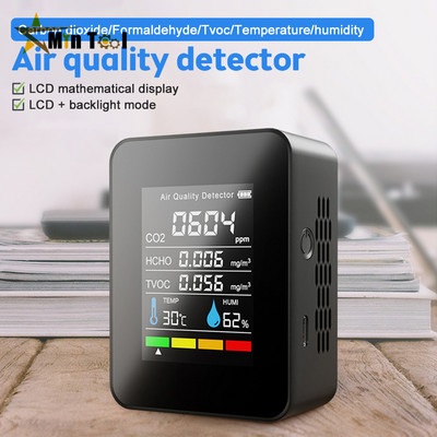 Contor de CO2 5 ÎN 1 Detector de gaz Temperatura Umiditate LCD Digital Multifuncțional TVOC HCHO Contor de monitorizare a calității aerului