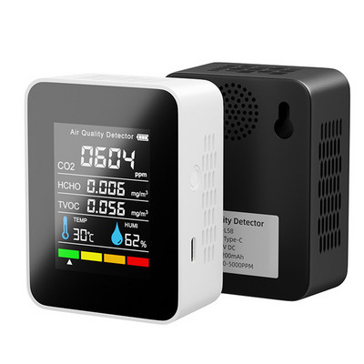 CO2 mérő 5 IN 1 gázérzékelő hőmérséklet páratartalom LCD digitális multifunkciós TVOC HCHO levegőminőség mérő