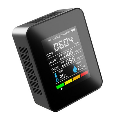 CO2 mérő 5 IN 1 gázérzékelő hőmérséklet páratartalom LCD digitális multifunkciós TVOC HCHO levegőminőség mérő