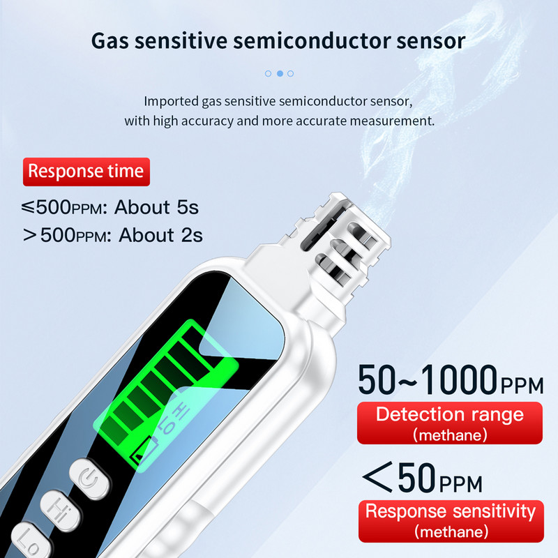 Degiųjų dujų nuotėkio detektorius Gamtinių dujų nuotėkio testeris Garso šviesos signalizacijos jautrumo reguliuojamas dujų koncentracijos analizatorius
