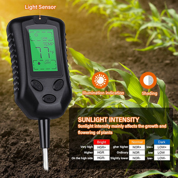 4-в-1 измервател на почвата PH/влага/слънчева светлина/температура Градинарство Монитор на киселинността на засаждането