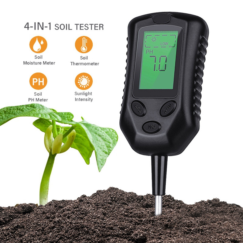 4-in-1 augsnes mērītājs PH/mitruma/saules gaismas/temperatūras dārza stādīšanai stādīšanas skābuma monitors