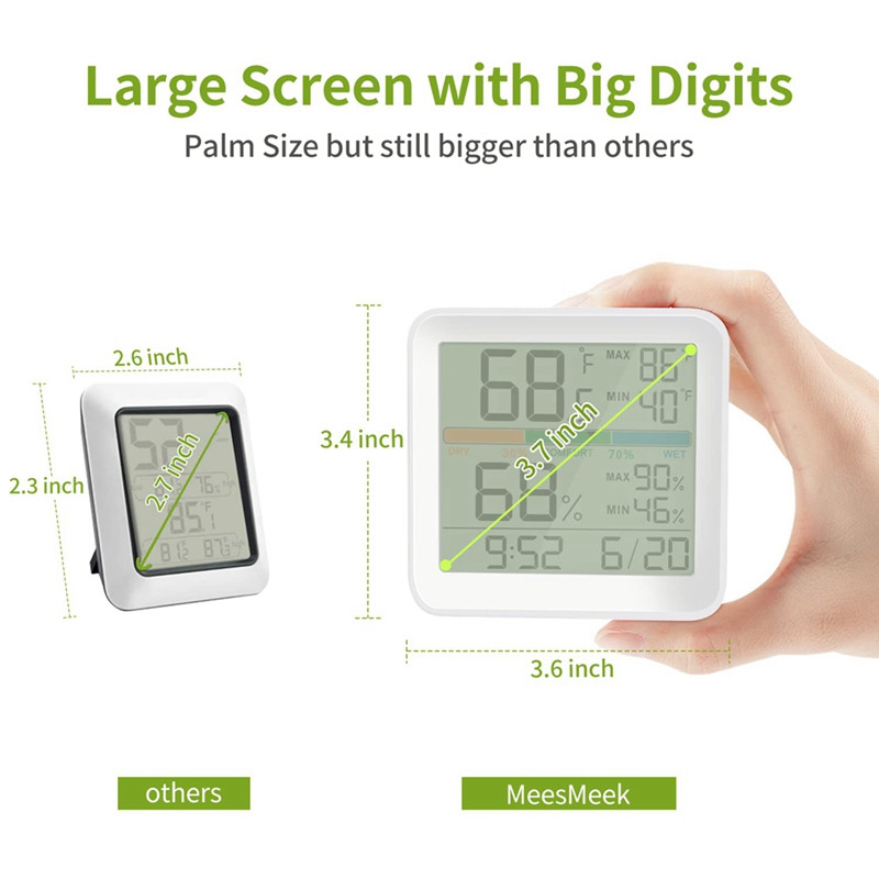 2 Pack Ψηφιακό θερμόμετρο Υγρόμετρο εσωτερικού χώρου Ρολόι Βαθμονόμηση Ημερολογίου Οπίσθιος φωτισμός , μετρητής θερμοκρασίας Παρακολούθηση υγρασίας