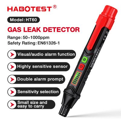 Detector de gaze naturale HABOTEST HT60 cu alarmă sonoră și vizuală Mini arozator de gaz portabil Detector de scurgeri de gaze combustibile