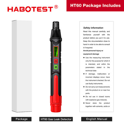 HABOTEST HT60 gamtinių dujų detektorius su garsiniu ir vaizdiniu aliarmu, nešiojamu mini dujų uostikliu degiųjų dujų nuotėkio detektoriumi