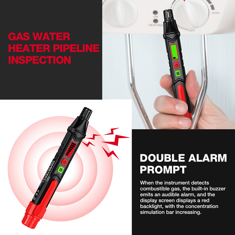 HABOTEST HT60 maagaasiandur koos heli- ja visuaalalarmiga kaasaskantav minigaasi nuusutaja põlevgaasilekke detektor