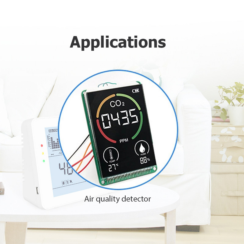 Anglies dioksido detektoriaus pagrindinės plokštės modulis, skirtas 3 viename temperatūros ir drėgmės matuokliui CO2 detektoriaus pagrindinės plokštės ekranui