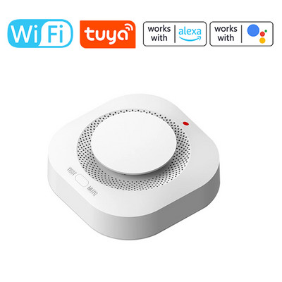 Tuya WiFi Alarma inteligentă de fum Senzori de fum de incendiu Avertisment de notificare prin aplicație Senzori de fum în timp real compatibili cu Alexa