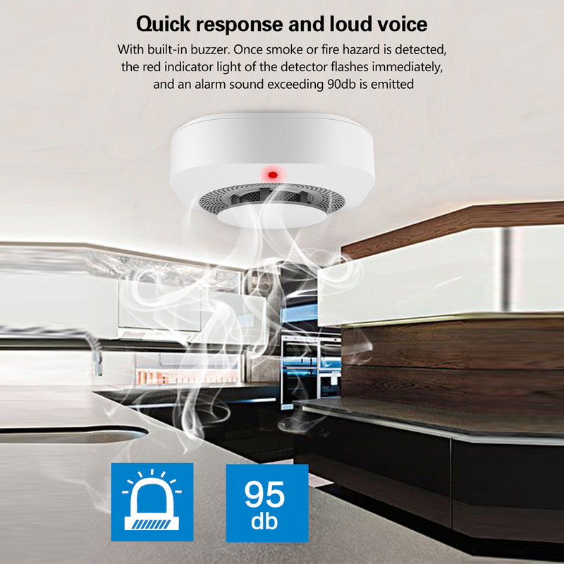 „Tuya WiFi“ išmanusis dūmų signalizacijos gaisro dūmų jutikliai APP įspėjimas, realaus laiko dūmų jutikliai, suderinami su „Alexa“