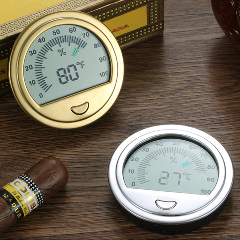 Ümmargune õhuniiskuse temperatuurimõõtur metallist termomeeter Hügromeeter sigarikarbi kukkumislaeva jaoks