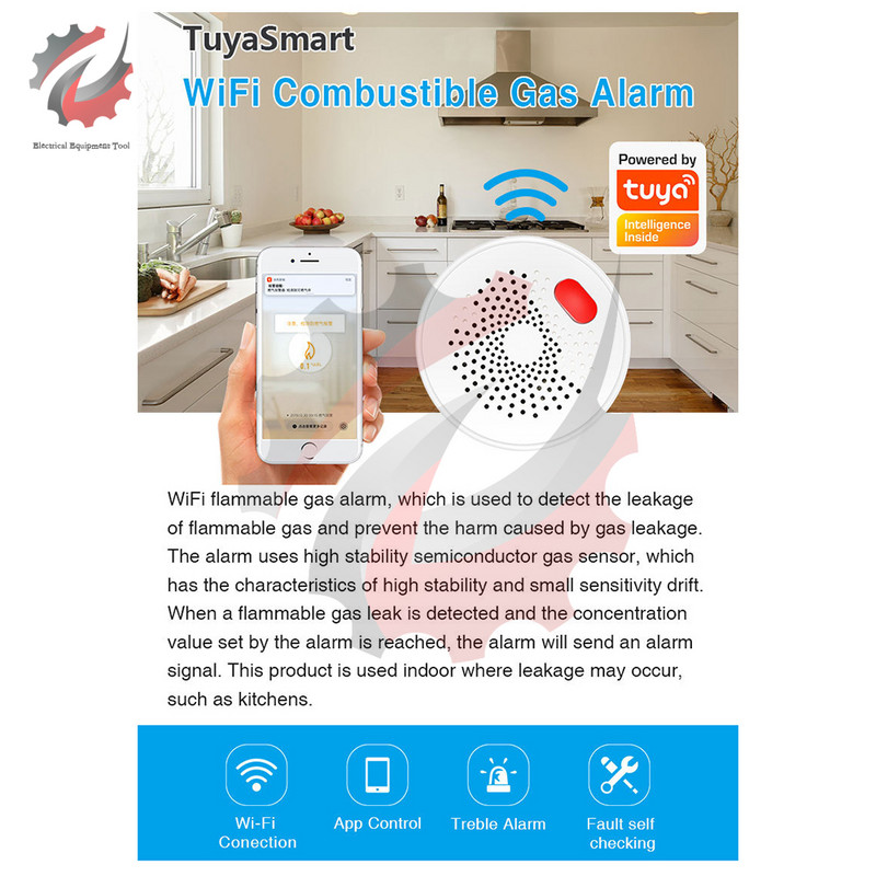 AC110-230V Tuya Wifi gamtinių dujų jutiklis, degus buitinis išmanusis Lpg dujų signalizacijos detektorius, nuotėkio jutiklis, gaisrinės saugos išmanusis namas