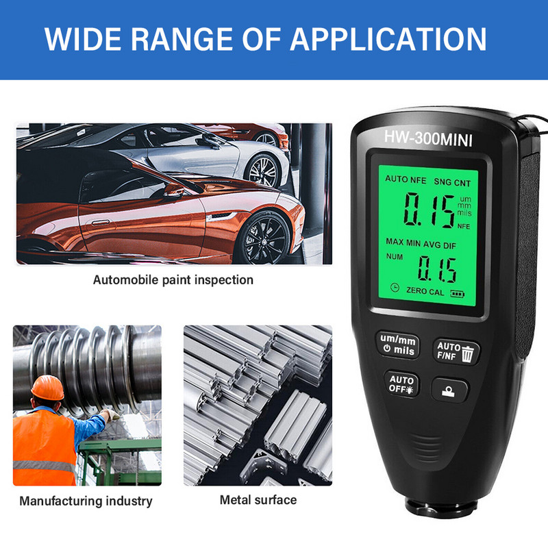 Digitaalne LCD kattekihi paksuse mõõtur 0-2000 UM värvikilemõõtur FE/NFE autokile minipaksuse tester värvimistööstuse tööriist