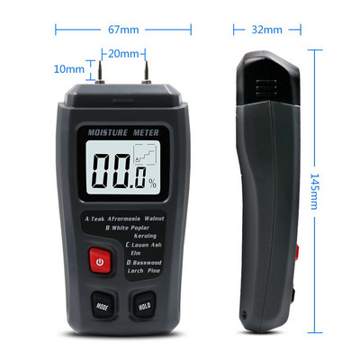 ANENG GN601 0-99,9% kokmateriālu higrometra temperatūras digitālais temperatūras mitruma zondes testeris 20,5% tapas veida mērīšanas rīks koksnei