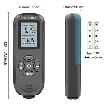 Измервател на дебелината на покритието Измервател на дебелината на филма за автомобилна боя Тестер за дебелина на боята Ръчно измерване на инструмент за откриване на боя за метални части
