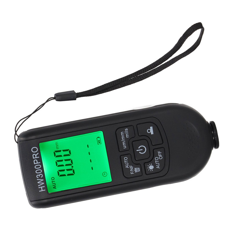 HW-300PRO digitālā pārklājuma biezuma mērītājs ABS ar pārnēsājamu virves automātiskās izslēgšanas funkcijas krāsas pārklājuma mērītāju