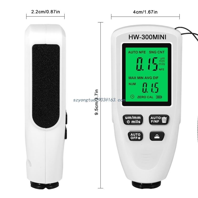 Värvi paksuse mõõtja digitaalne mõõtur automaatse pinnakatte testeri jaoks, suure kontrastsusega taustvalgus - automaatne digitaalne kalibreerimine HW300-MINI