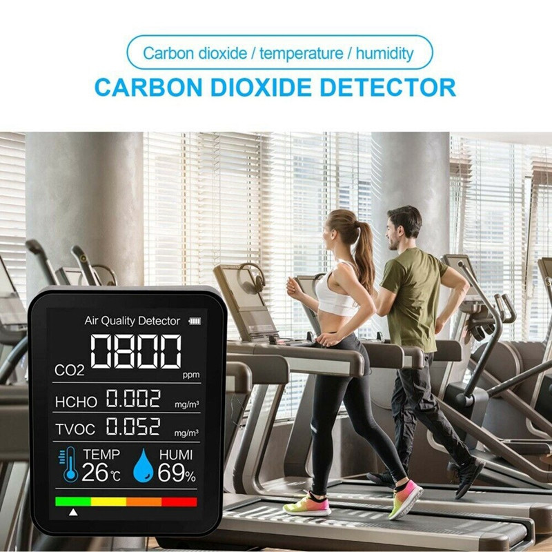 Nešiojamas 5 viename anglies dioksido detektorius CO2 detektorius skaitmeninis temperatūros drėgmės testeris HCHO TVOC oro kokybės monitorius
