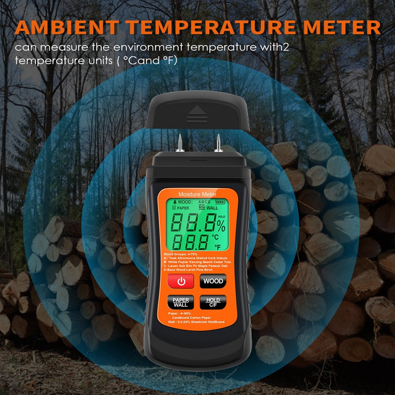 Medienos drėgmės matuoklis, 8-IN1 skaitmeninis drėgmės matuoklis, tikslaus kaiščio tipo vandens nuotėkio detektoriaus pelėsių testeris, drėgmės matuoklis