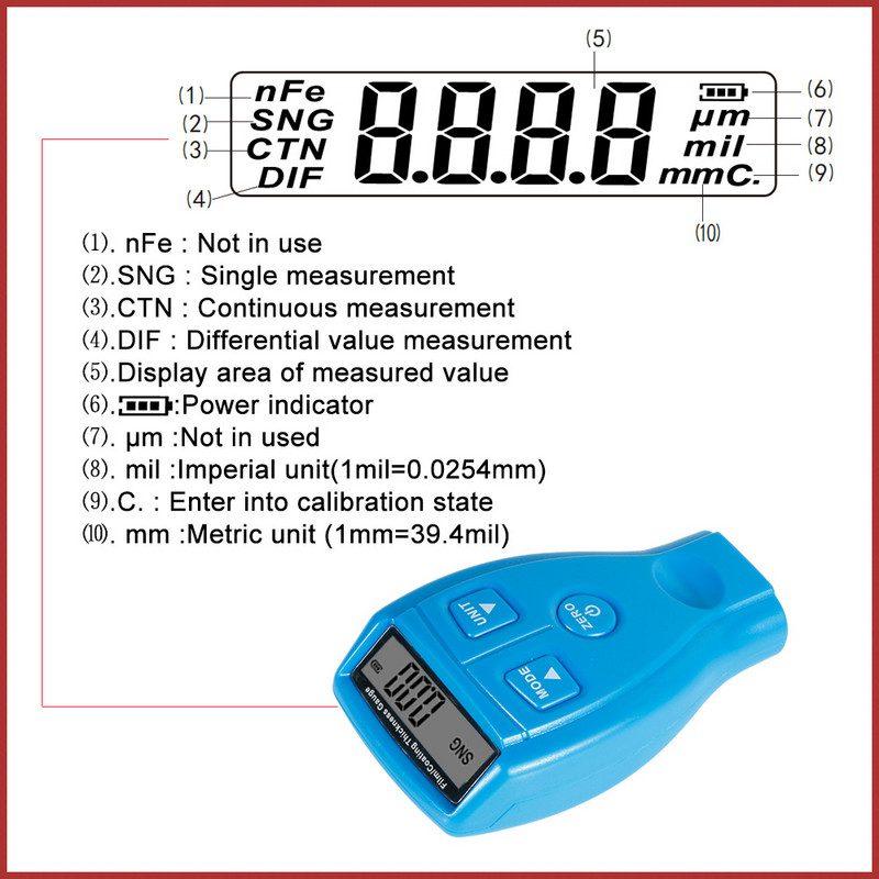 RZ automašīnu krāsas biezuma mērītājs gm200a automašīnu krāsas biezuma mērītājs automašīnām pārklājuma mērītājs automašīnu krāsas izgatavošanas testeris 1,8 mm