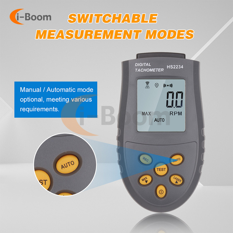 HS2234 skaitmeninis tachometras bekontaktis lazerinis tachometras automatinis matavimo spidometras LCD ekranas Fotoelektrinis tachometras