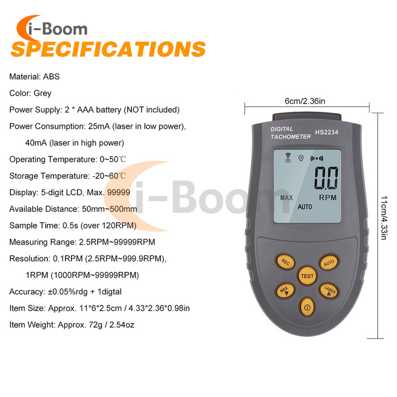 HS2234 skaitmeninis tachometras bekontaktis lazerinis tachometras automatinis matavimo spidometras LCD ekranas Fotoelektrinis tachometras