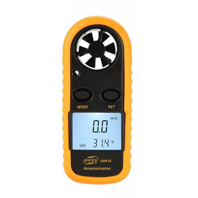 BENETECH anemometro vėjo greičio GM816 skaitmeninis mini oro greičio oro srauto temperatūra su LCD foniniu apšvietimu Vėjo greičio matuoklio foninis apšvietimas