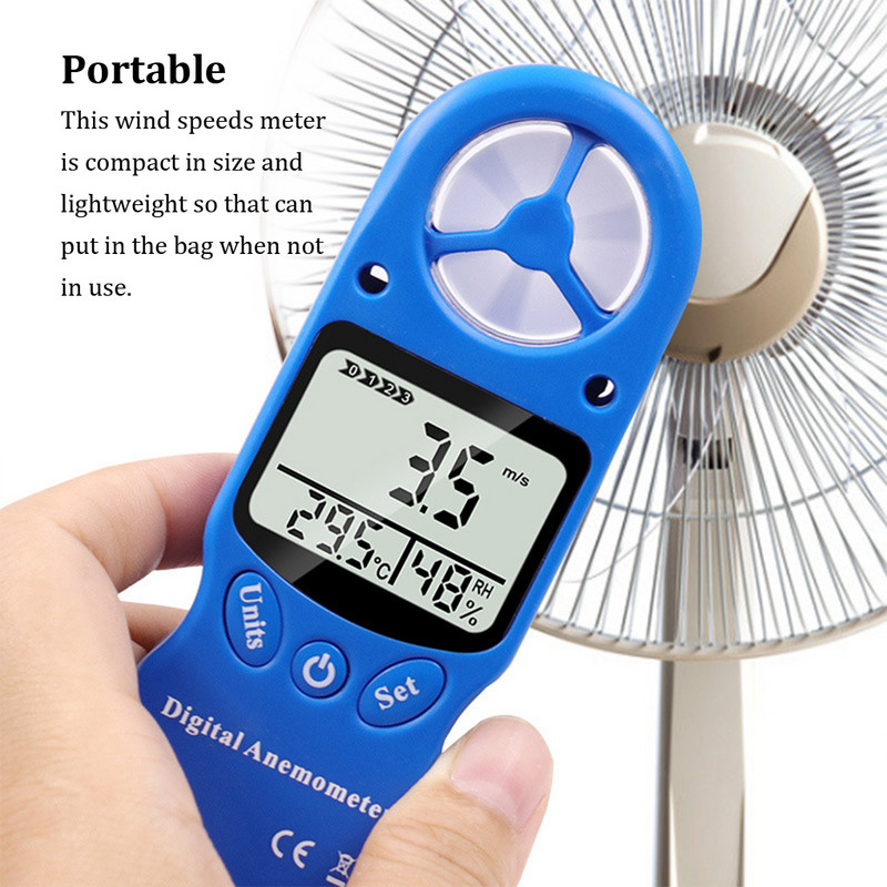 Daugiafunkcis anemometras su pakabinamu lynu Skaitmeninis ekranas Rankinis vėjo greičio drėgmės matuoklis Higrometras termometras juodas