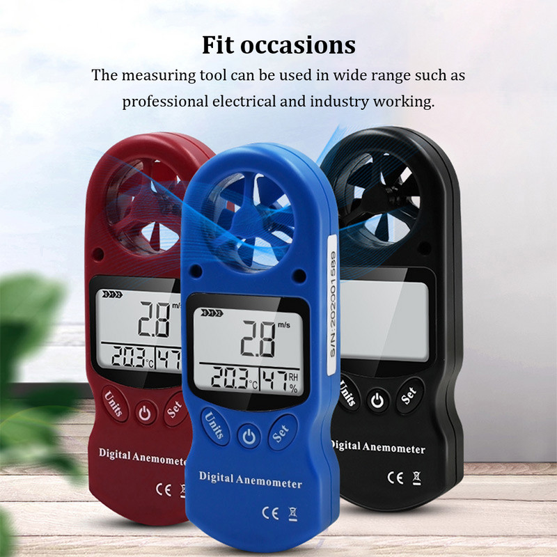 Daugiafunkcis anemometras su pakabinamu lynu Skaitmeninis ekranas Rankinis vėjo greičio drėgmės matuoklis Higrometras termometras juodas