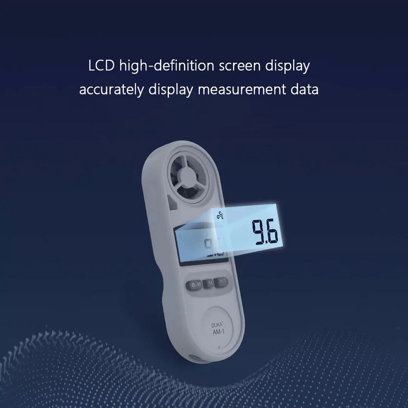 DUKA skaitmeninis anemometras AM-1 nešiojamas rankinis vėjo greičio matuoklis su apšvietimu LCD vėjo greičio vėjo temperatūros matavimas