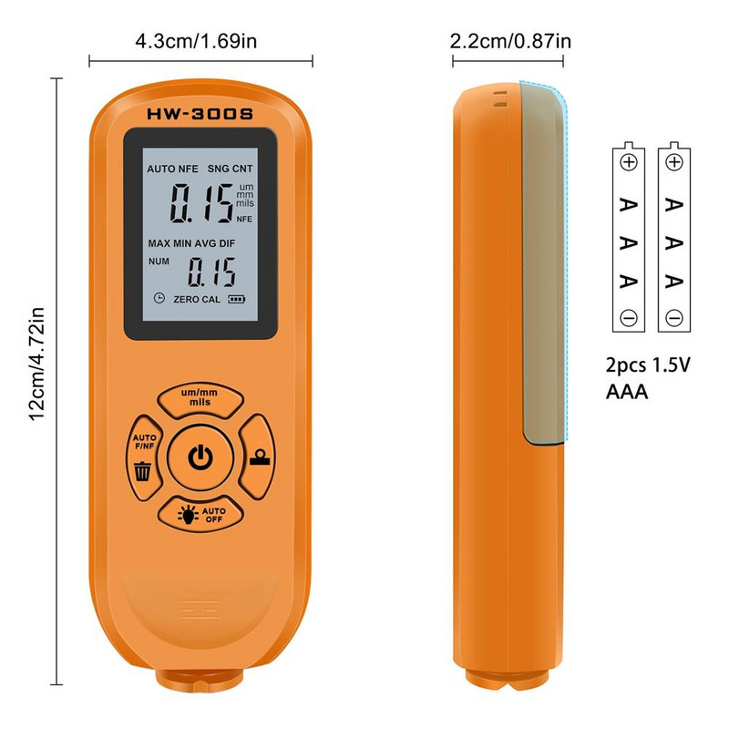 NAUJAS „Hw-300s“ dažų storio matuoklio skaitmeninis matuoklis, didelio tikslumo miltelinės dangos storio matuoklio matavimo įrankis