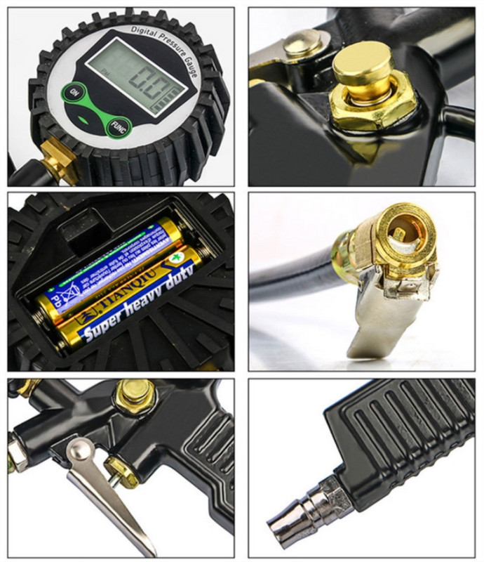 Skaitmeninis automobilis EU padangų oro slėgio pripūtimo matuoklis LCD ekranas LED apšvietimas transporto priemonės testeris Pripūtimo stebėjimas su baterijomis