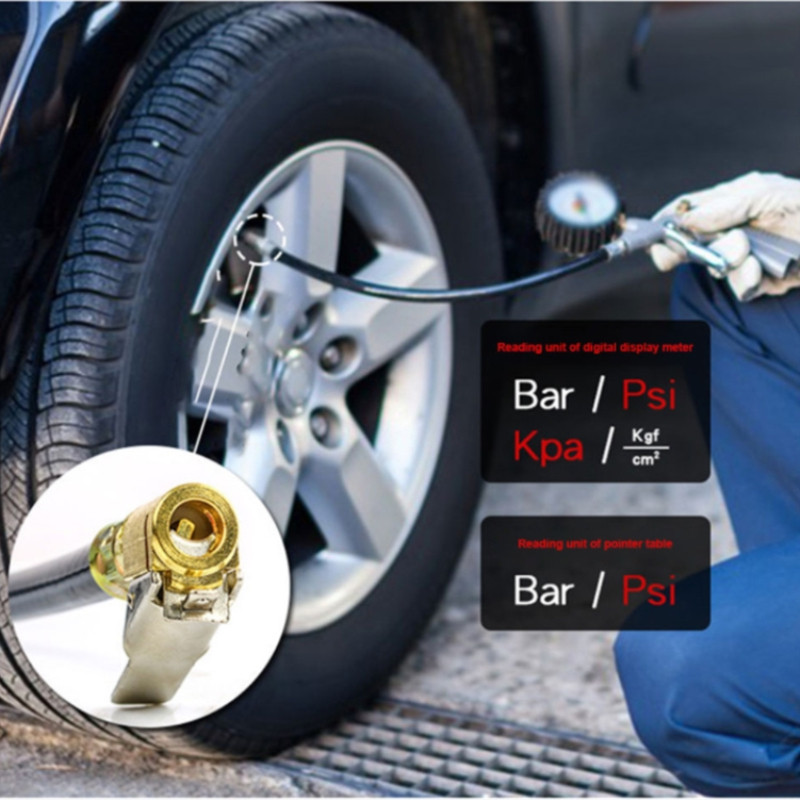 Skaitmeninis automobilis EU padangų oro slėgio pripūtimo matuoklis LCD ekranas LED apšvietimas transporto priemonės testeris Pripūtimo stebėjimas su baterijomis