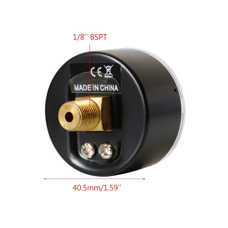 Slėgio matuoklis 40 mm 1/8 BSPT galinė nugarėlė 15,30,60.100,160,300 PSI ir baras orui, dujoms, vandeniui, kurui.