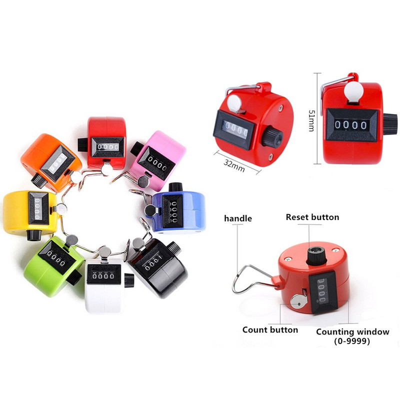 Ručni 4 digitalni brojač Mehanički ručni dlanovnik Brojač brojeva Raznovrstan Brojač brojača u 8 boja Brojač brojeva