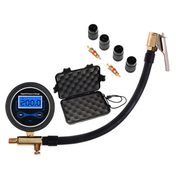 Цифров манометър за автомобил, камион, въздушен компресор за гуми с въздушен патронник и маркуч